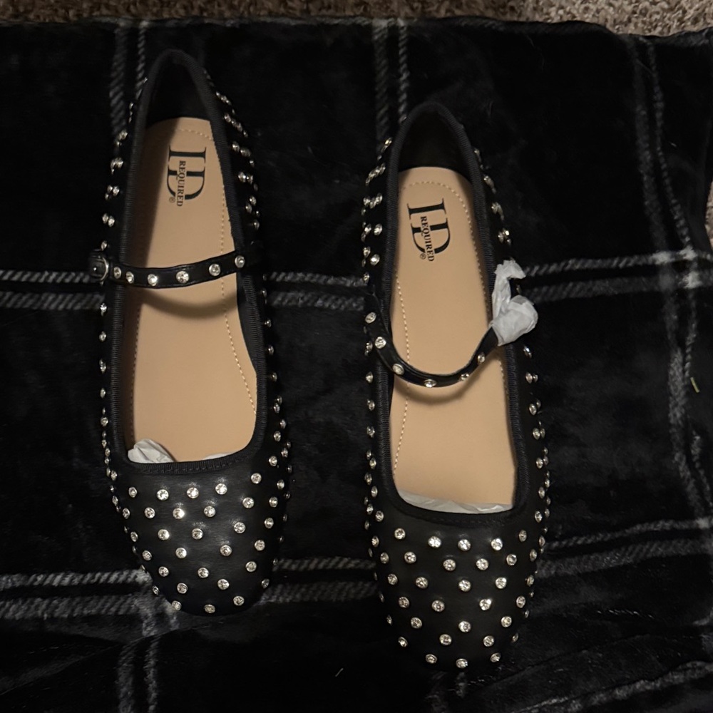 Black Studded Mary Jane Flats NWT w/box